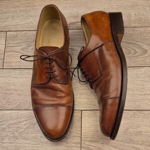 VASS BUDAPEST Cognac Shell Cordovan Leather‎ Sz 46 / 13 US Cap Toe Oxfords Shoes
